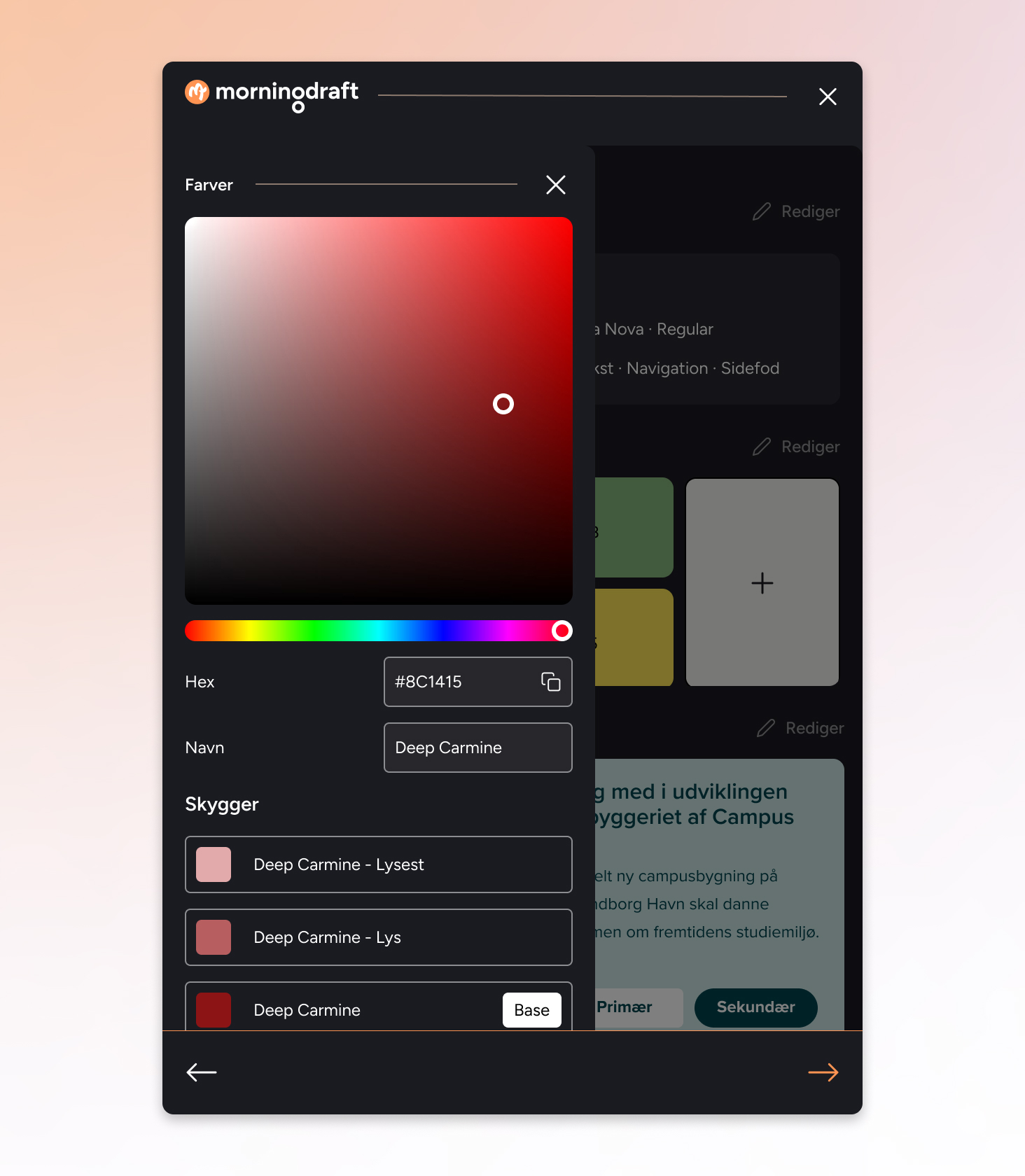 Morningdraft farvevælger i styleguide