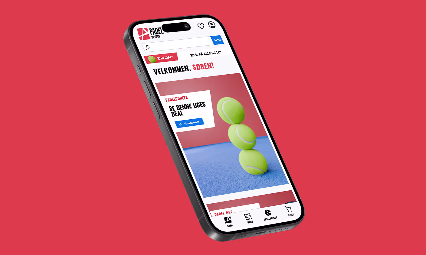 Padelpoints loyalitetskoncept vist på mobil