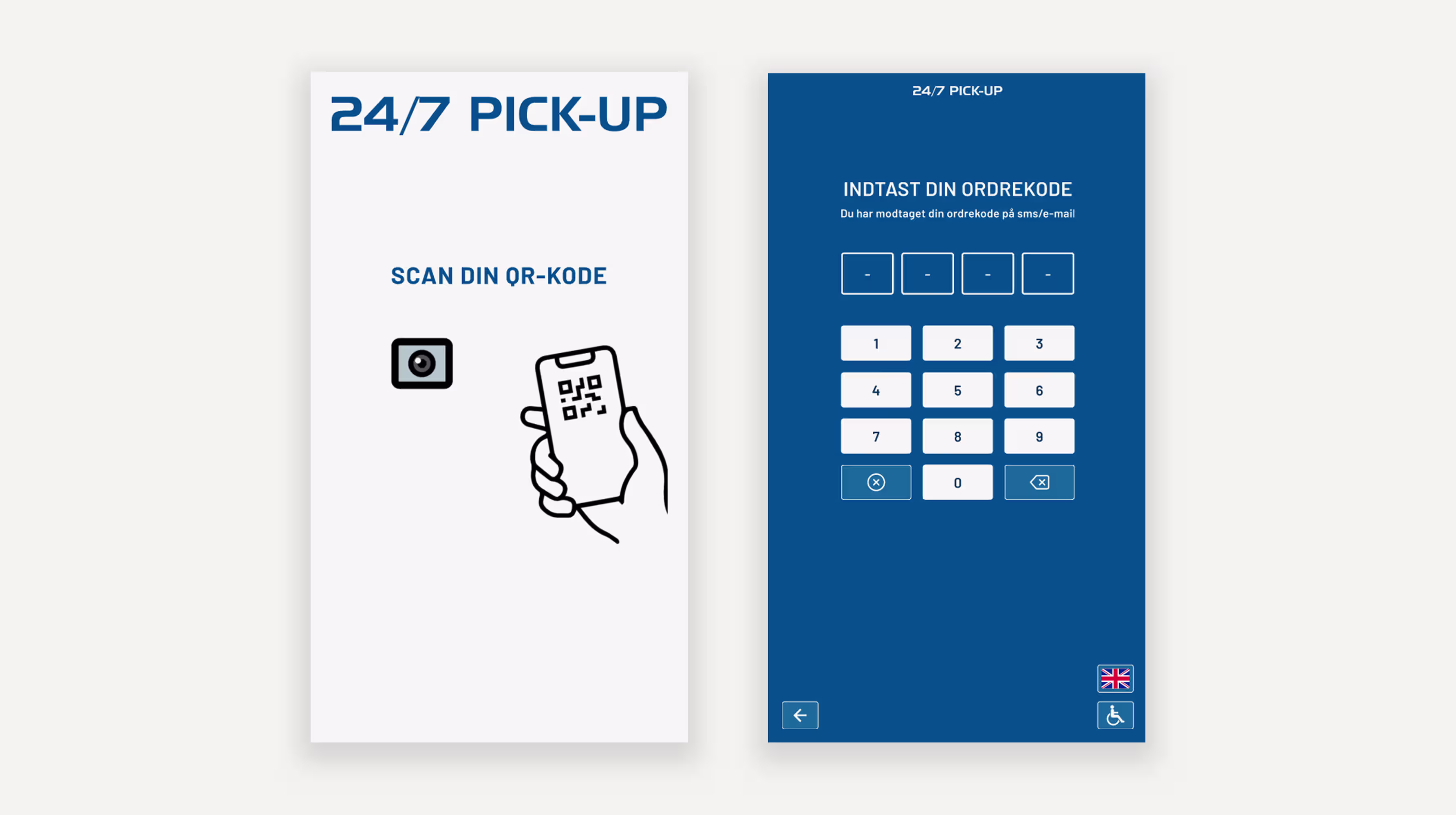 Kodeindtastning i 24/7 PICK-UP interfacet